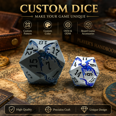 Custom Metal Polyhedral D20 Dice Set Zinc