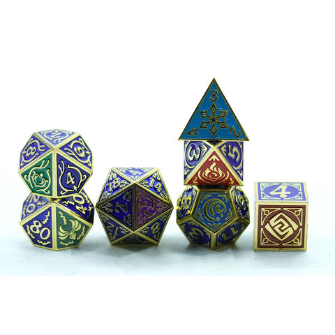 Elegant rainbow Color Metal Polyhedral Dice Set