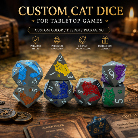 7pcs Polyhedral Black Metal Dice Set Rainbows